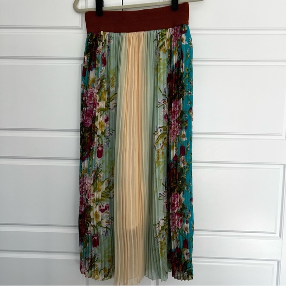 Boho Floral Print Pleated Festival Maxi Skirt Corset Belt Sz L - Picture 2 of 11